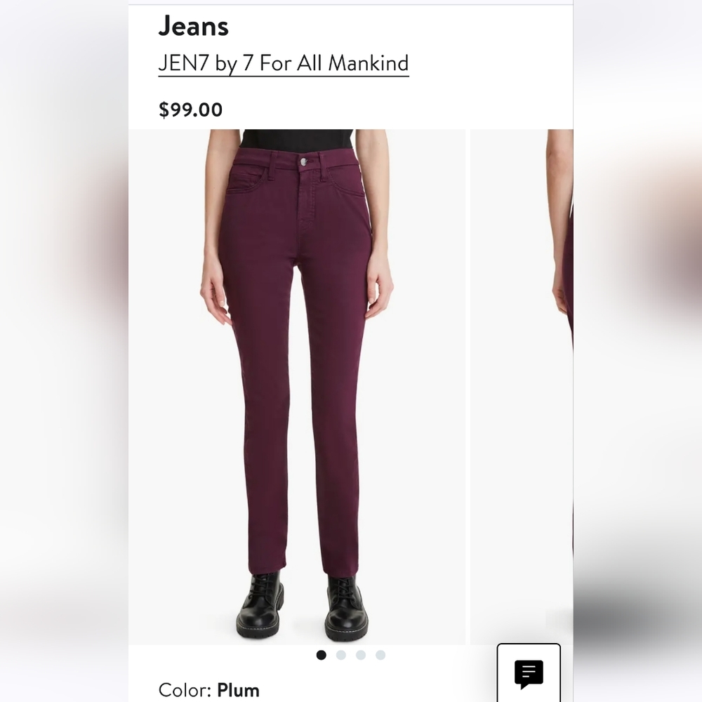 JEN7 by 7 for all Mankind Sateen Slim Straight Leg Plum Jeans Women's Suze 14